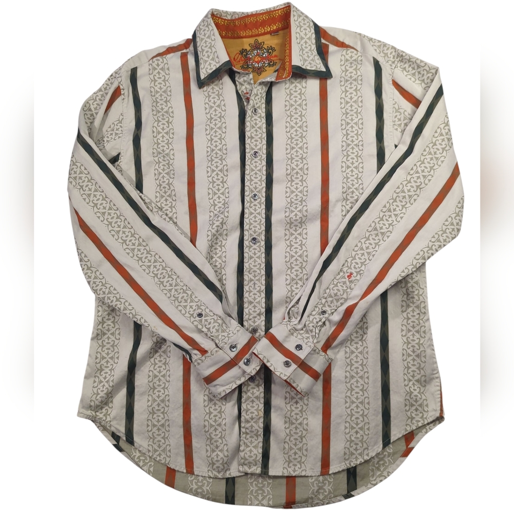 Robert Graham White Striped Patterned Longsleeve Button Down - Men's Size 2XL